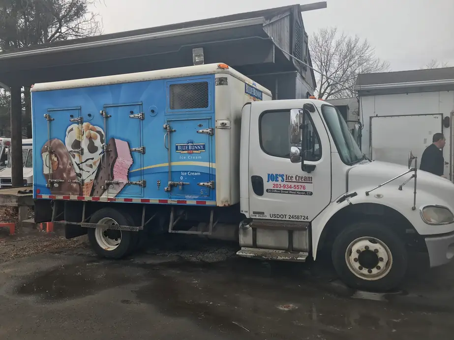 Joe's Ice Cream box truck with door lettering for 26 Clifton Street, West Haven